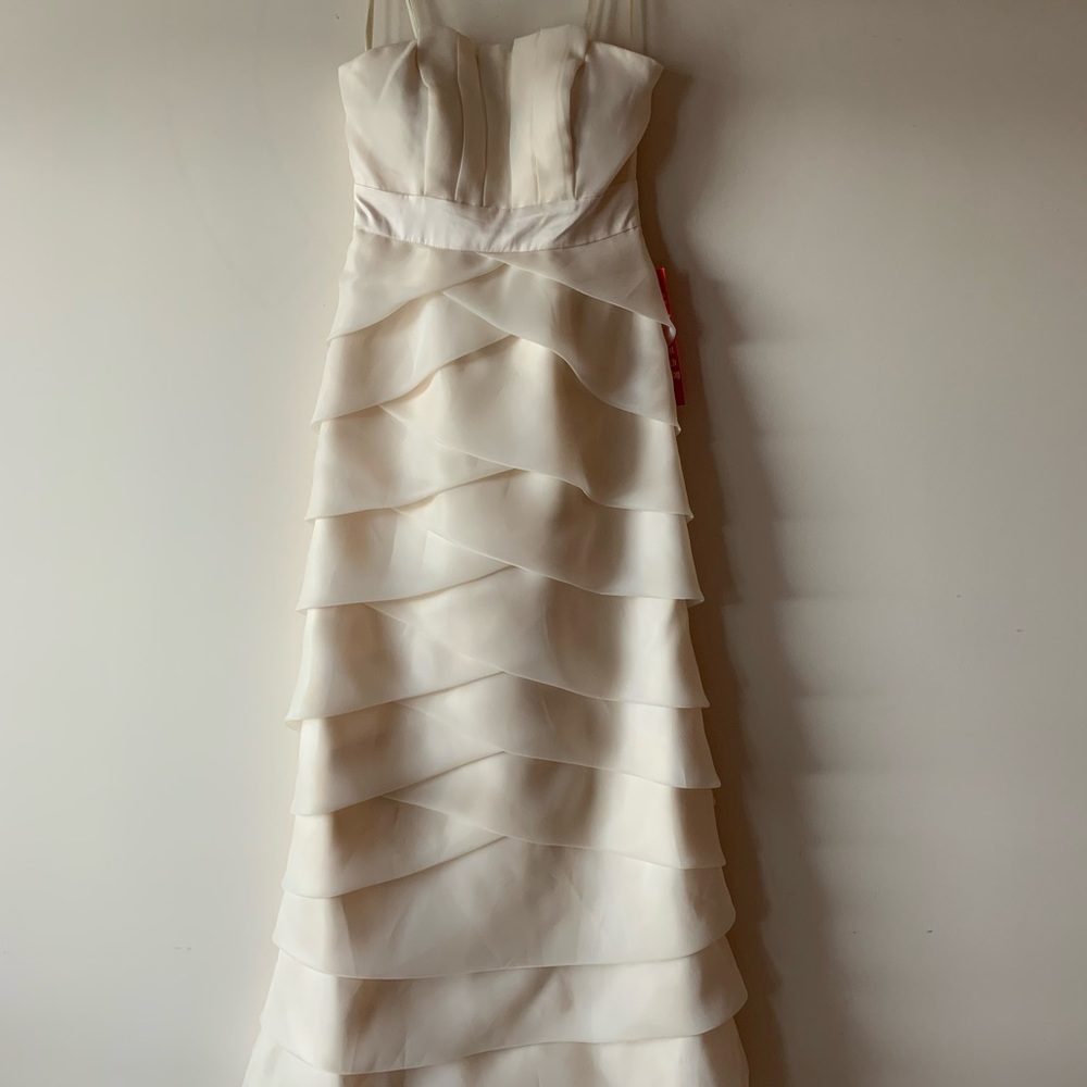 Max and Cleo  ivory/ cream organza long tiered dress.  Size 2 - Picture 5 of 15